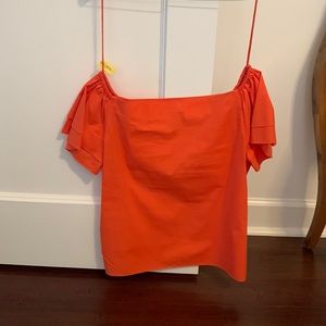 Alice and Olivia Loryn Off-the-Shoulder Ruffle-Sleeve Blouse, Orange